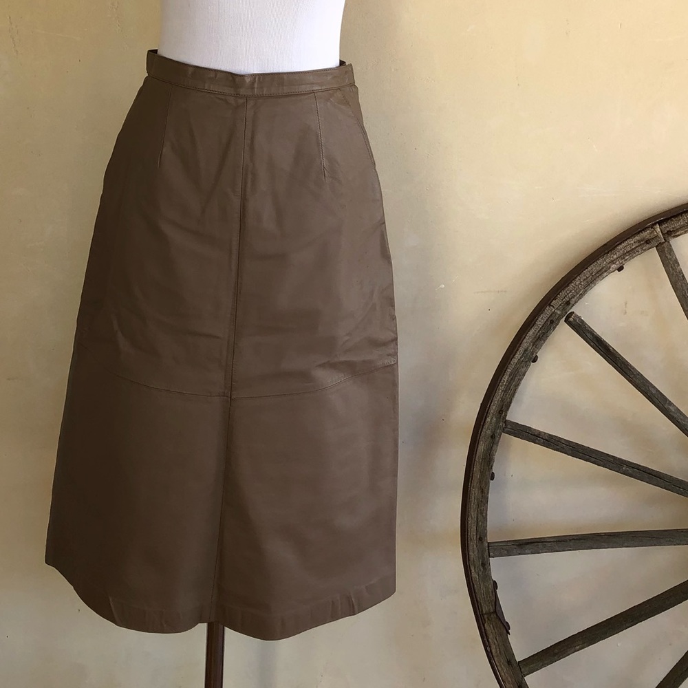 PIA RUCCI 80’s Leather Taupe High Waisted Skirt 8